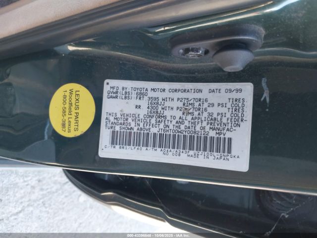 2000 LEXUS LX 470 JT6HT00W2Y0082122 Photo 8