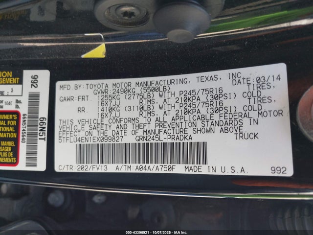 Toyota 1gr-fe 2014 5TFLU4EN1EX099827 Image 9