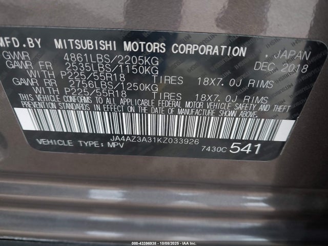 2019 MITSUBISHI OUTLANDER JA4AZ3A31KZ033926 Photo 8