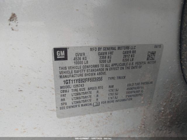 2015 GMC SIERRA 2500HD 1GT11YE82FF603956 Photo 8