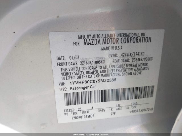 2007 MAZDA MAZDA6 1YVHP80C075M32585 Photo 8