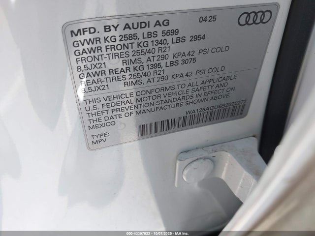 Aukcja sprzedaży 2025 Audi Sq5 Premium Plus, vin: WA125AGU6S2022272, numer aukcji: 43397032