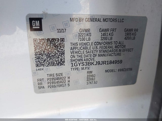 2018 CADILLAC ESCALADE 1GYS3BKJ9JR184959 Photo 8