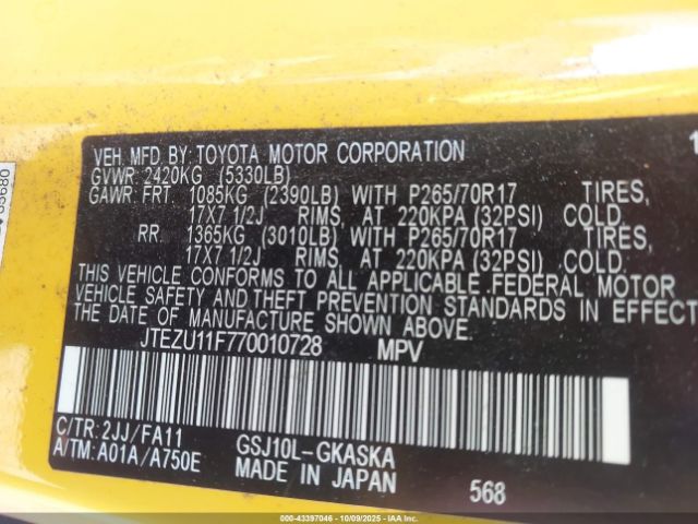 2007 TOYOTA FJ CRUISER JTEZU11F770010728 Photo 8