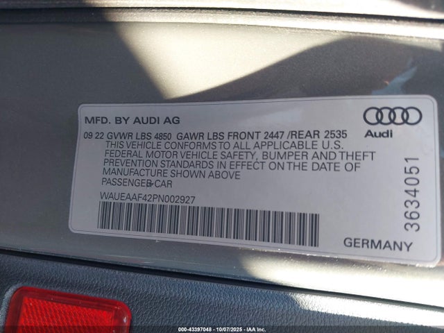 WAUEAAF42PN002927 Audi A4 Premium Plus 45 Tfsi S Line Quattro S Tronic