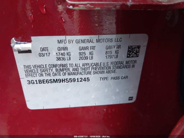 Chevrolet le2 -di: direct injection, vvt: variable valve timing, gen, alum 2017 3G1BE6SM9HS591245 Image 9