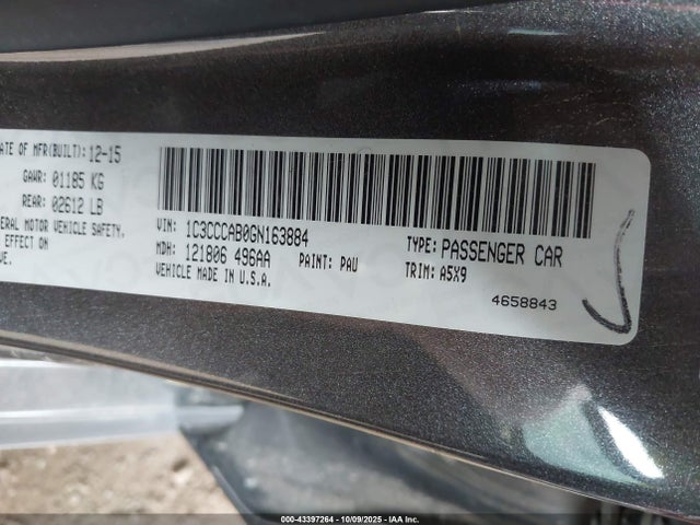 Aukcja sprzedaży 2016 Chrysler 200 Limited, vin: 1C3CCCAB0GN163884, numer aukcji: 43397264