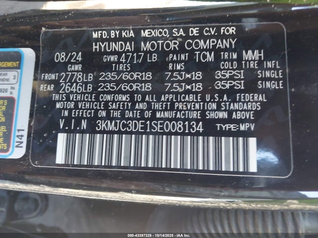 Aukcja sprzedaży 2025 Hyundai Tucson Sel Convenience, vin: 3KMJC3DE1SE008134, numer aukcji: 43397328