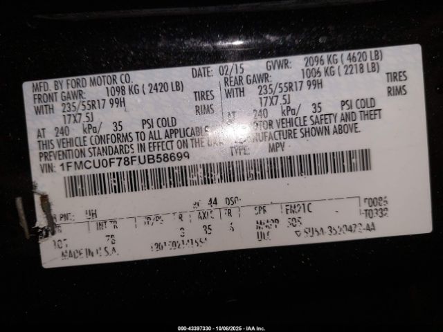 2015 FORD ESCAPE 1FMCU0F78FUB58699 Photo 8