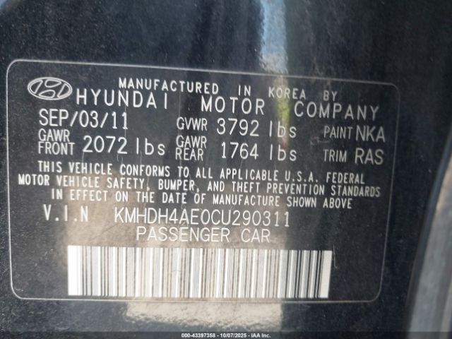 2012 HYUNDAI ELANTRA KMHDH4AE0CU290311 Photo 8