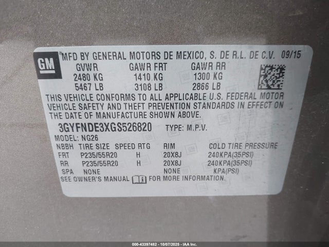 2016 CADILLAC SRX 3GYFNDE3XGS526820 Photo 8