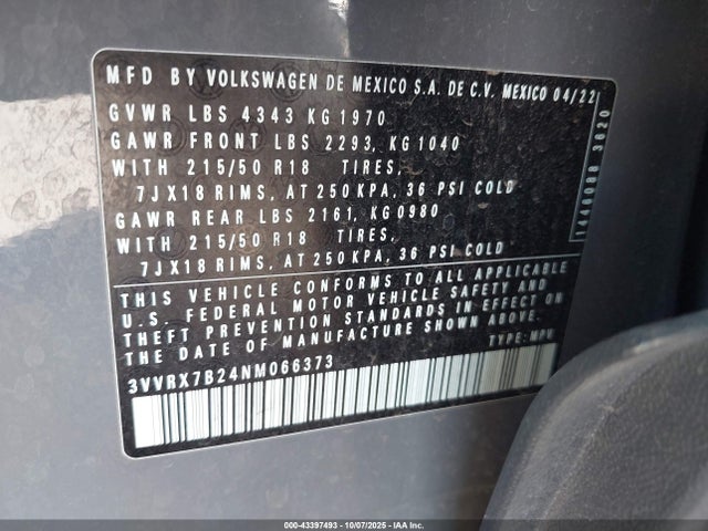 3VVRX7B24NM066373 Volkswagen tsi