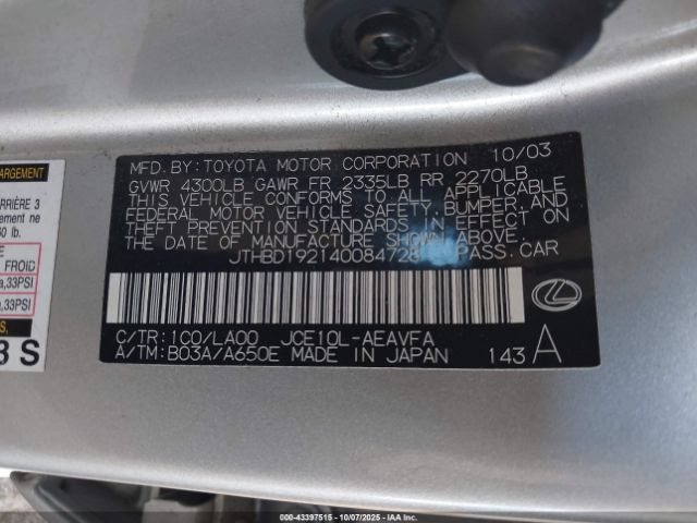 2004 LEXUS IS 300 JTHBD192140084728 Photo 8