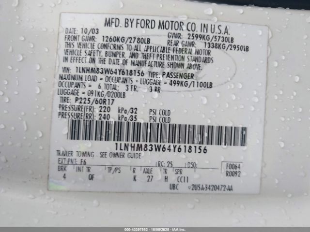 2004 LINCOLN TOWN CAR 1LNHM83W64Y618156 Photo 8