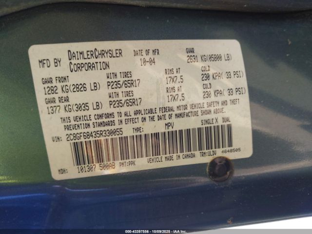 2005 CHRYSLER PACIFICA 2C8GF68435R330055 Photo 8