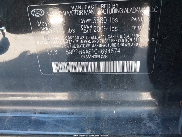 Hyundai dohc mpi nu 2016 5NPDH4AE1GH694674 Image 9
