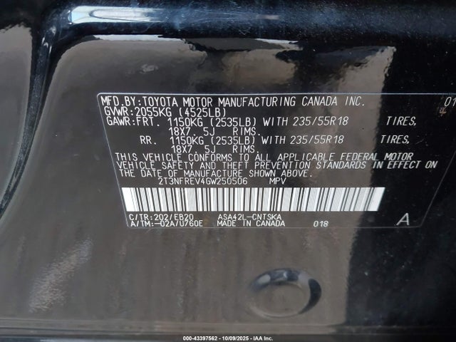 Toyota 2ar-fe 2016 2T3NFREV4GW250506 Image 9