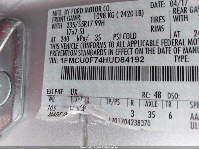 Ford 2.5l i-vct 2017 1FMCU0F74HUD84192 Image 9