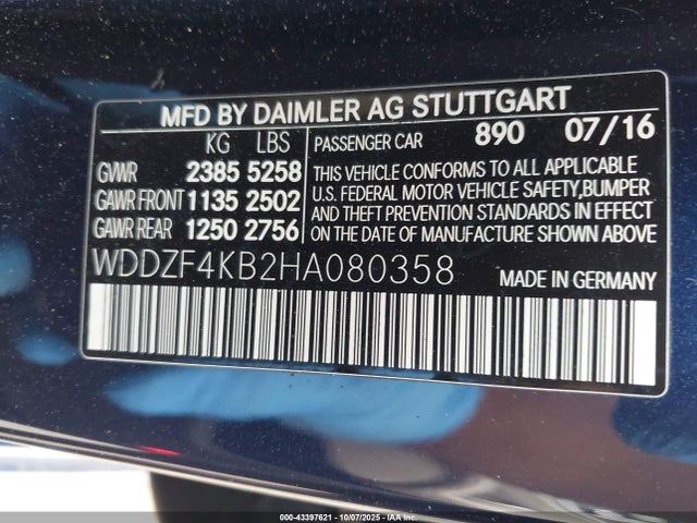 WDDZF4KB2HA080358 Mercedes-Benz m274