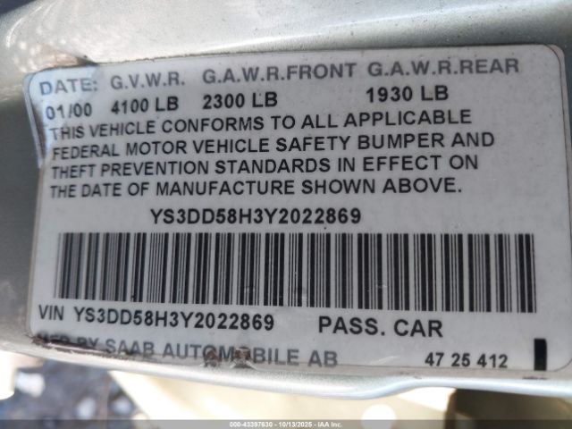 2000 SAAB 9-3 YS3DD58H3Y2022869 Photo 8