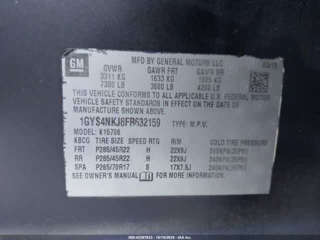 2015 CADILLAC ESCALADE 1GYS4NKJ8FR632159 Photo 8