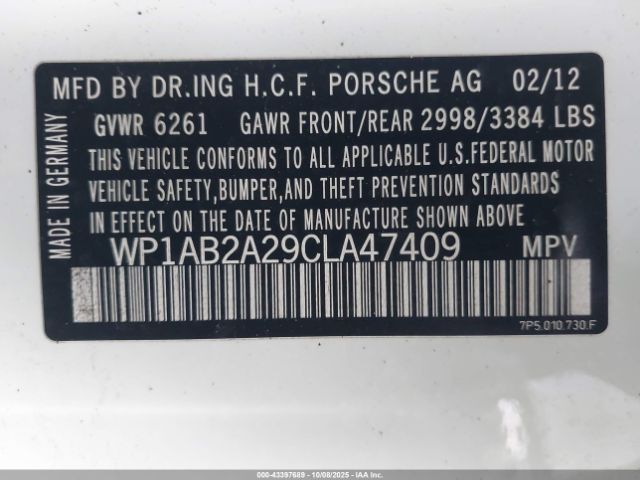 2012 PORSCHE CAYENNE WP1AB2A29CLA47409 Photo 8