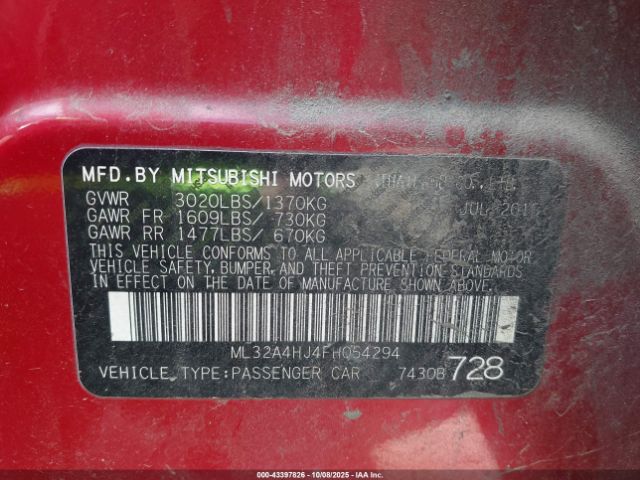 2015 MITSUBISHI MIRAGE ML32A4HJ4FH054294 Photo 8
