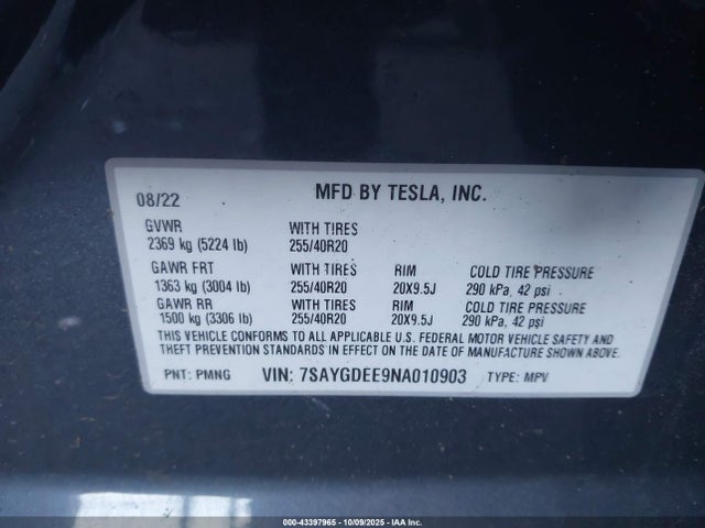 2022 TESLA MODEL Y 7SAYGDEE9NA010903 Photo 8