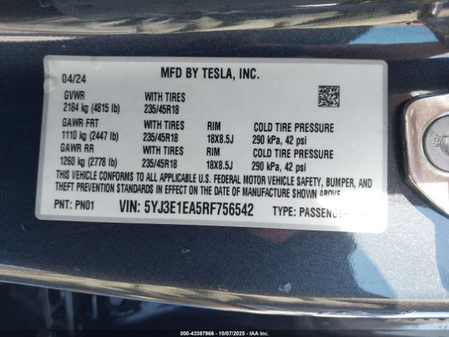 2024 TESLA MODEL 3 5YJ3E1EA5RF756542 Photo 8