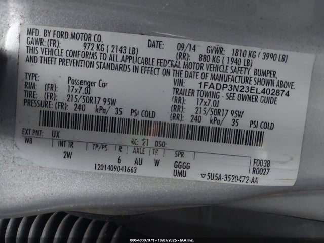 Ford 2014 2014 1FADP3N23EL402874 Image 9