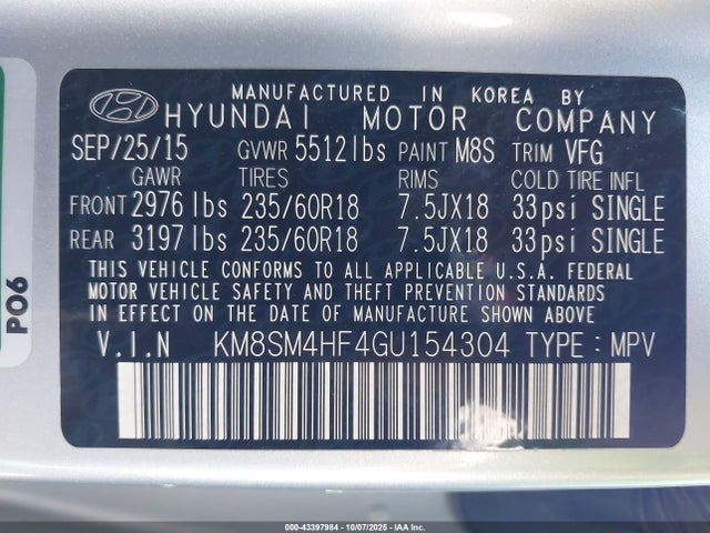 Hyundai gdi lambda ii 2016 KM8SM4HF4GU154304 Image 9