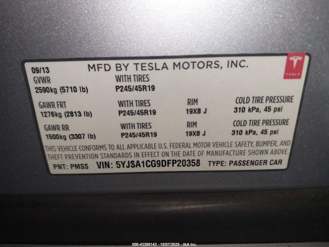 2013 TESLA MODEL S 5YJSA1CG9DFP20358 Photo 8