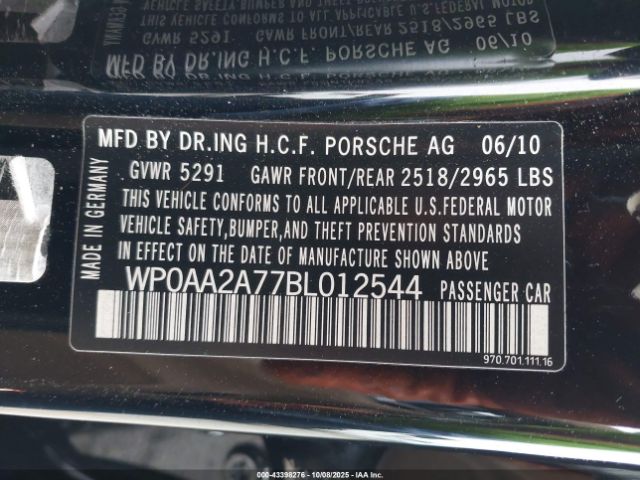 2011 PORSCHE PANAMERA WP0AA2A77BL012544 Photo 8