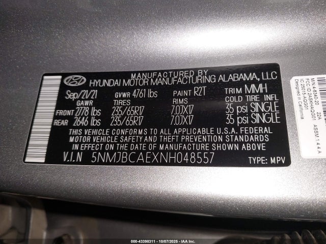 Hyundai gdi theta iii 2022 5NMJBCAEXNH048557 Image 9