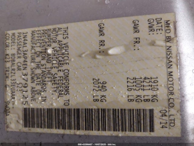 2014 NISSAN ALTIMA 1N4AL3AP4EN379125 Photo 8