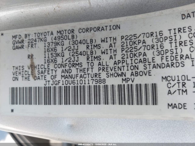Продаж на аукціоні авто 2001 Lexus Rx 300, vin: JTJGF10U610117988, номер лоту: 43398473