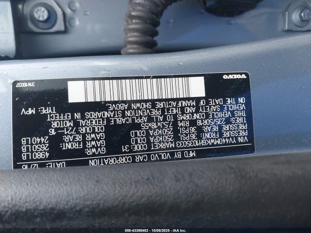 43398482 :رقم المزاد ، YV440MWK6H1035033 vin ، 2017 Volvo V60 Cross Country T5 مزاد بيع