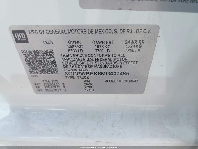 3GCPWBEK8MG447485 Chevrolet l3b - sidi, vvt, alum