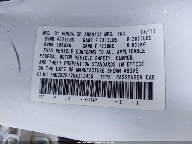 1HGCR2F17HA213405 Honda Accord Sport Se