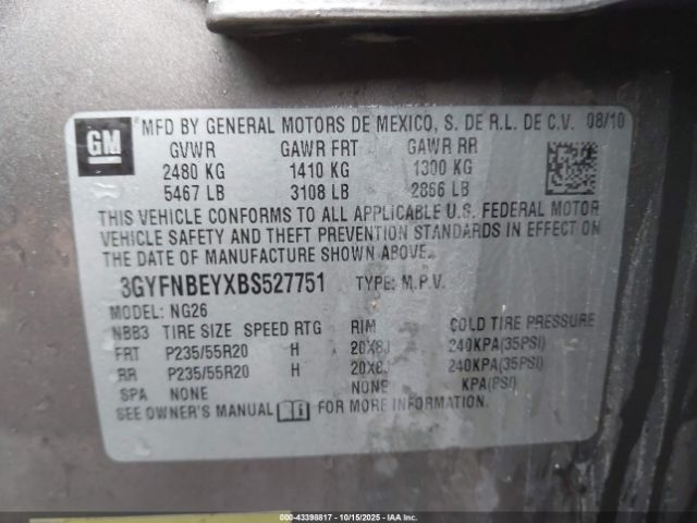 2011 CADILLAC SRX 3GYFNBEYXBS527751 Photo 8