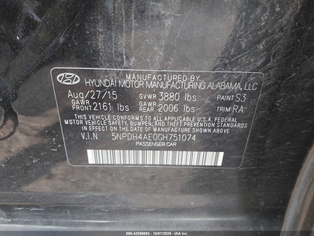 Hyundai dohc mpi nu 2016 5NPDH4AE0GH751074 Image 9