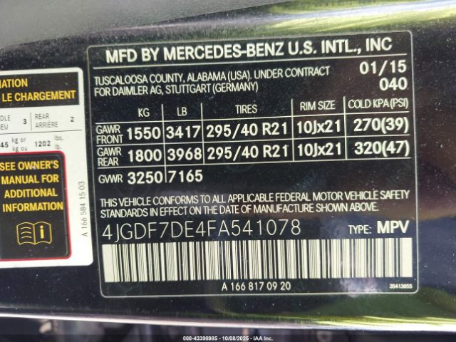 2015 MERCEDES-BENZ GL 550 4JGDF7DE4FA541078 Photo 8