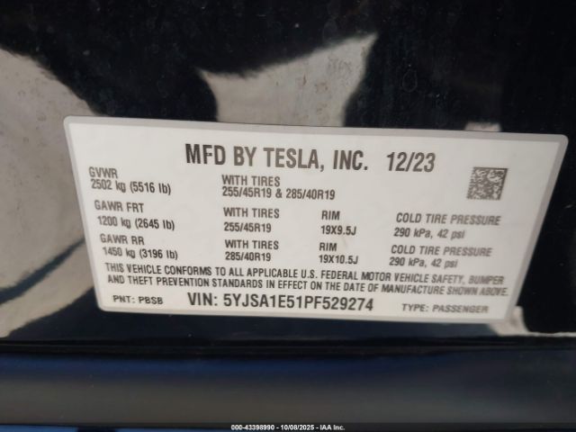 2023 TESLA MODEL S 5YJSA1E51PF529274 Photo 8