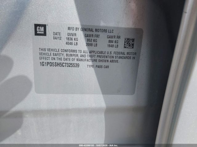 2012 CHEVROLET CRUZE 1G1PD5SH5C7325539 Photo 8