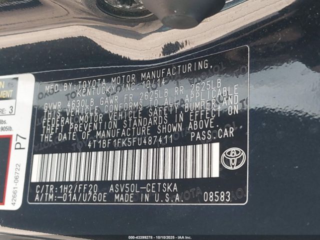 2015 TOYOTA CAMRY 4T1BF1FK5FU487411 Photo 8