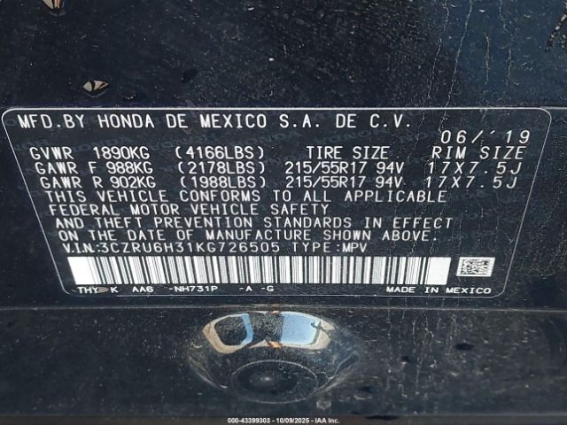 2019 HONDA HR-V 3CZRU6H31KG726505 Photo 8