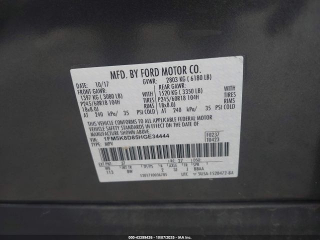 2017 FORD EXPLORER 1FM5K8D85HGE34444 Photo 8