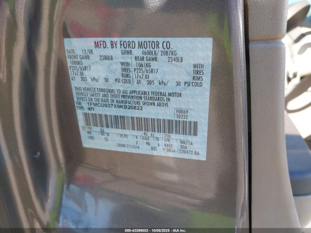 2009 FORD ESCAPE 1FMCU937X9KB20822 Photo 8