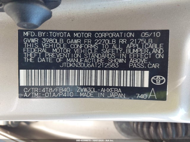 43399575 :رقم المزاد ، JTDKN3DU6A1212583 vin ، 2010 Toyota Prius I/ii/iii/iv/v مزاد بيع