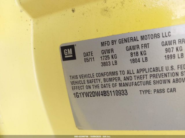 2011 CHEVROLET CORVETTE 1G1YW2DW4B5110933 Photo 8